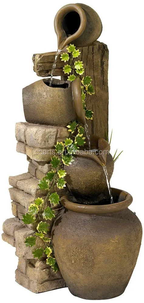Outdoor Garden Four Rustic Jugs Cascading Water Fountain Fall Outdoor Garden Decoration Garden Landscape Fontain Fuente