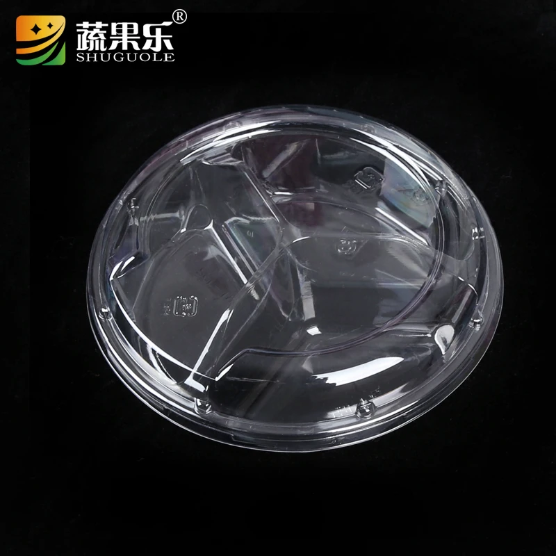 Vacuum Forming Plastic Salad Bowl With Dividers, Round Clear Takeaway Salad Container with 3 com