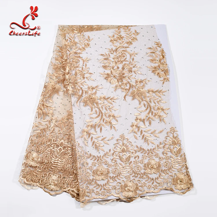 Wholesale Voile Dress 3d Flower Embroidery  Beaded African Glitter sequins french lace fabric wedding bridal dress for party