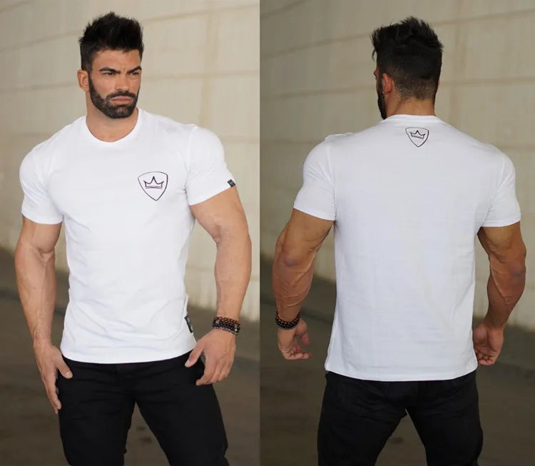 Wholesale O-neck Gym Tshirt Men Cotton Short Sleeve Gym Fitness Clothing Training Jogging Wear