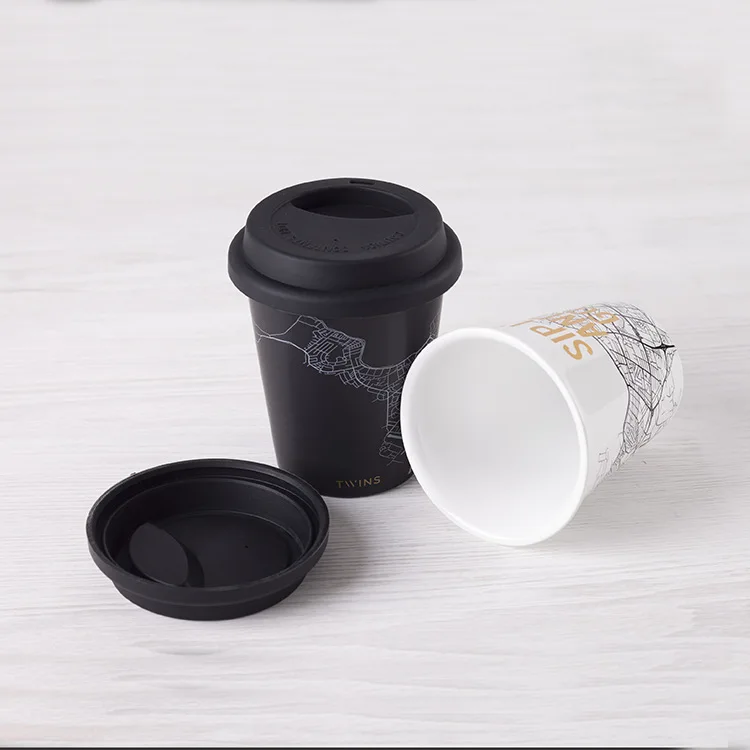 
Small 270ml Ceramic Coffee Mug Travel Tumbler with Silicone Lid 