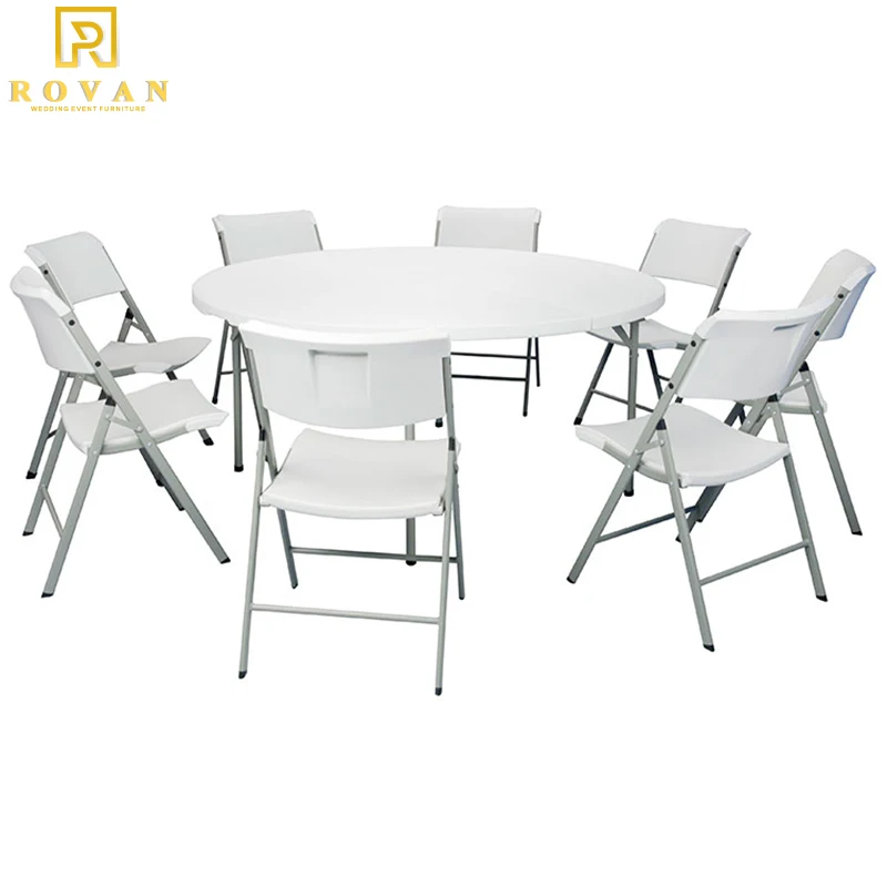 Durable Folding dining 6ft HDPE table top plastic round folding wedding tables for events