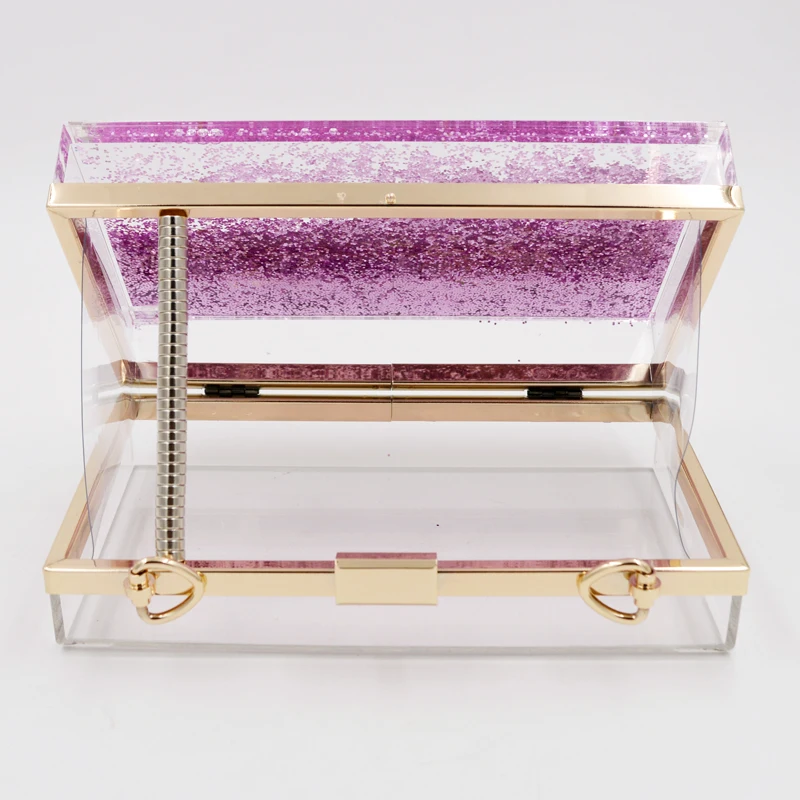 
Women Blue /Pink Moving Glitter Clutch Bag Crystal Acrylic Hard Case Clutch 