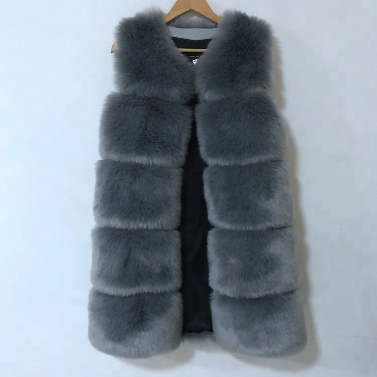 Rabbit fur vest 90 length lady long style coat with low price