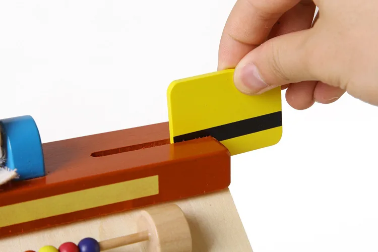 Wooden Toy Cash Register with Coins and Dollars;Pretended Wooden Counting Toy