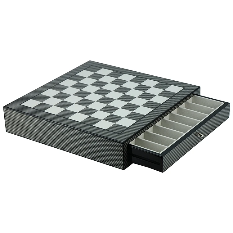 Carbon Fiber Wooden Chessboard Game Set with Drawer