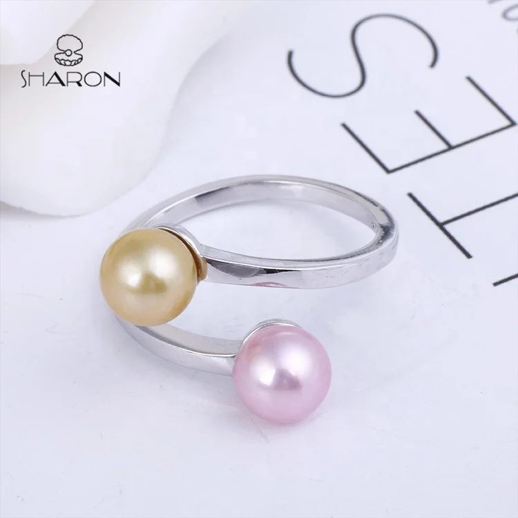 
Made In China Simple Design Sterling Silver Wedding Rings With Pink Pearl 