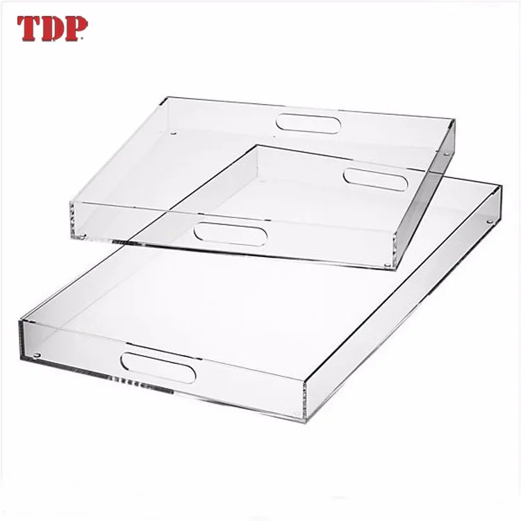 Factory Directly Sales Clear Rectangle Acrylic Trays with Handle Wholesale