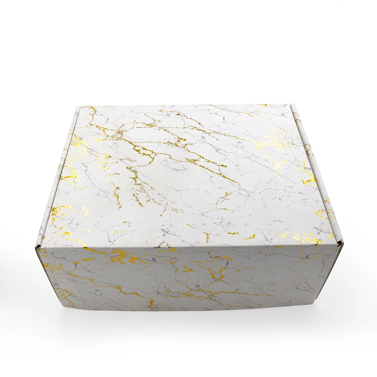 customized white marble gold favor box packaging with gold inlay and vein