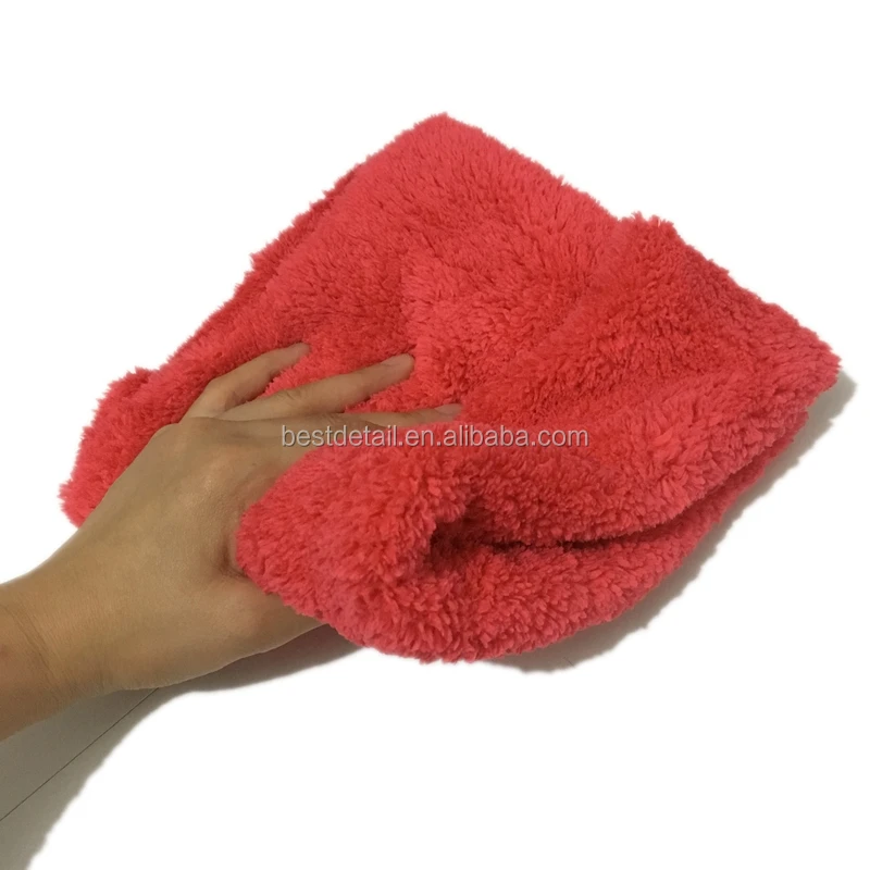 Auto Detailing Car Care Wash Polishing 500gsm Red Super Soft Ultrasonic Cutting Edgeless Microfiber Towel for Car