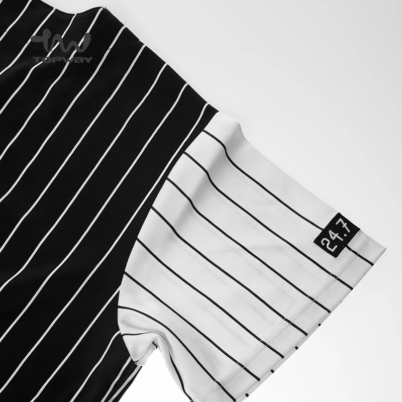Fashion Hip-hop Round Neck Button Black Stripe T Shirt