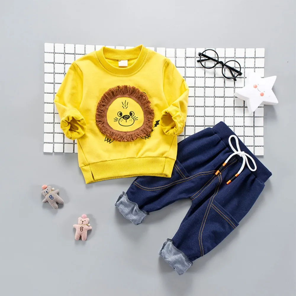 
Children Winter Set Gold Autumn Boy and girls funny face sun Sportswear Girls Casual Two-piece 
