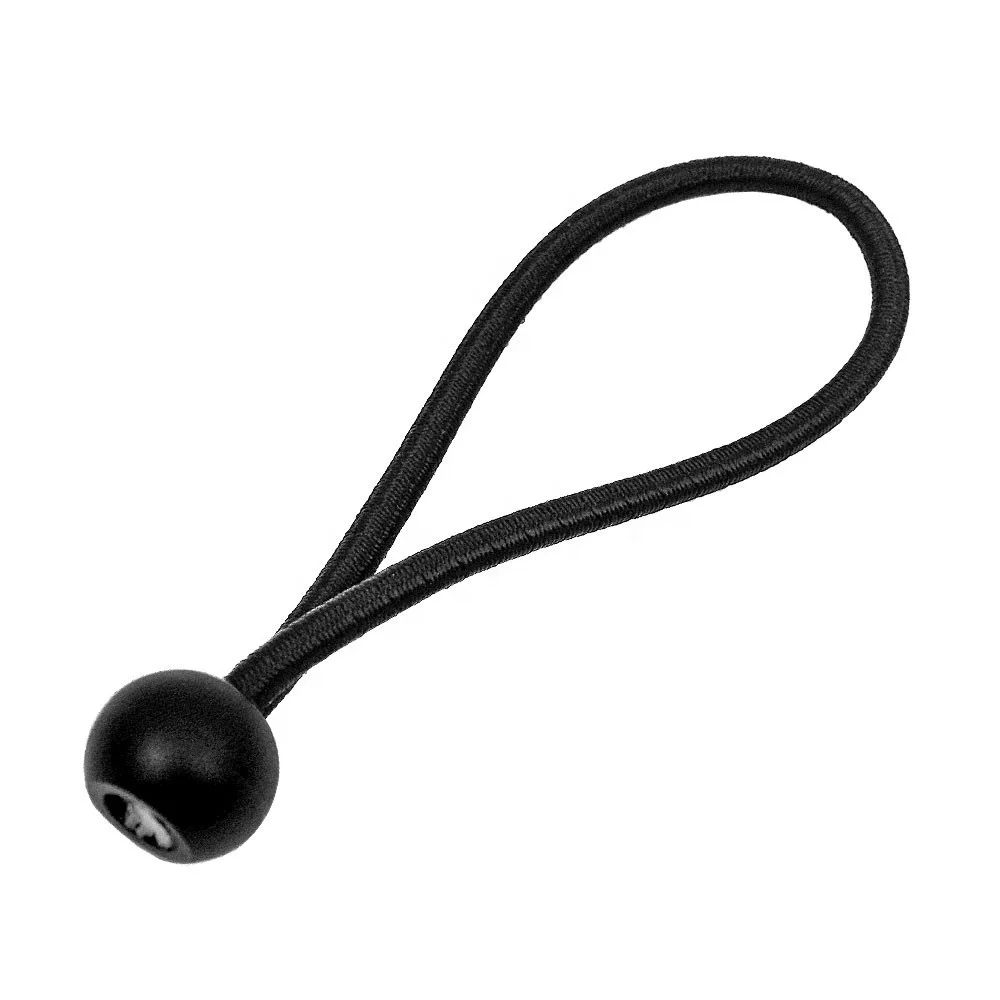 Black elastic loop braided string cords with plastic ends ball