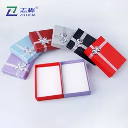 Wholesale Mixed Color Paper Cardboard Jewelry Box Silver Bow Necklace Packaging Cheap Ring Box