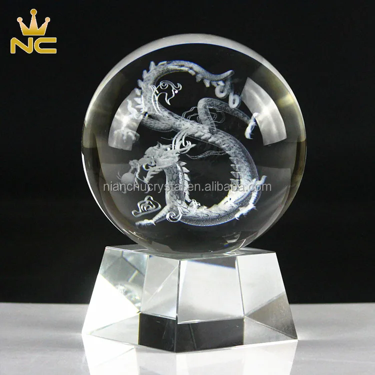Personalized 3D Laser Engraved Round Crystal Dragon Ball Glass Earth Ball For Business Love Gifts
