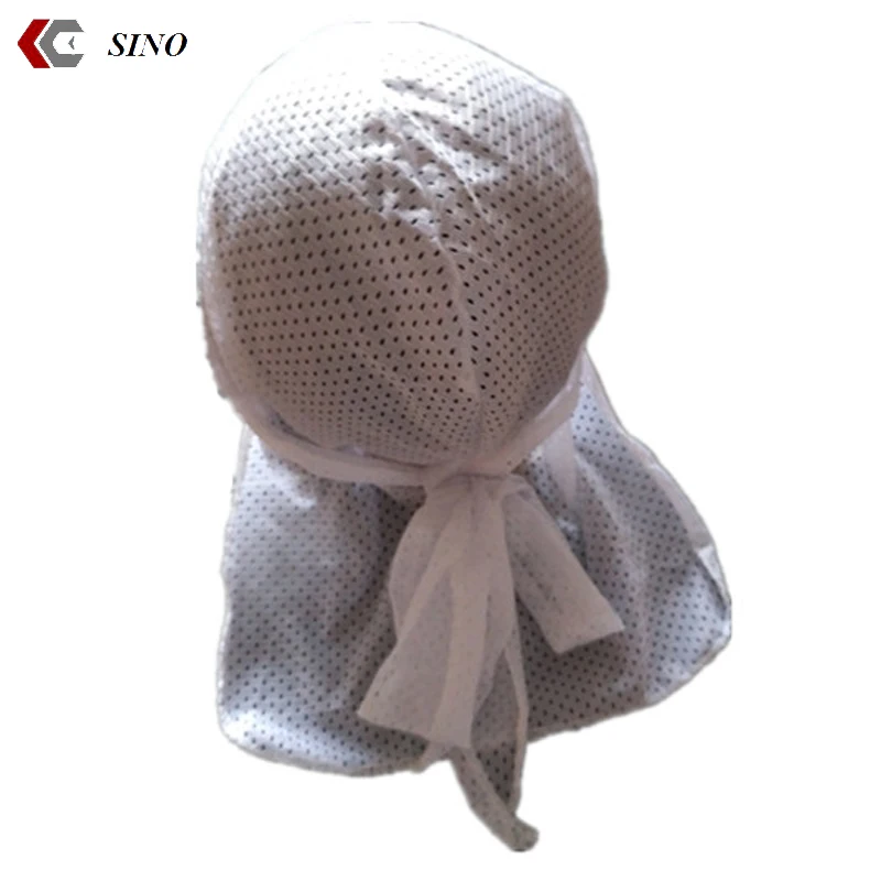 White mesh custom bandana muslim prayer cap breathable material hair net cap wrap scarves du rag for men