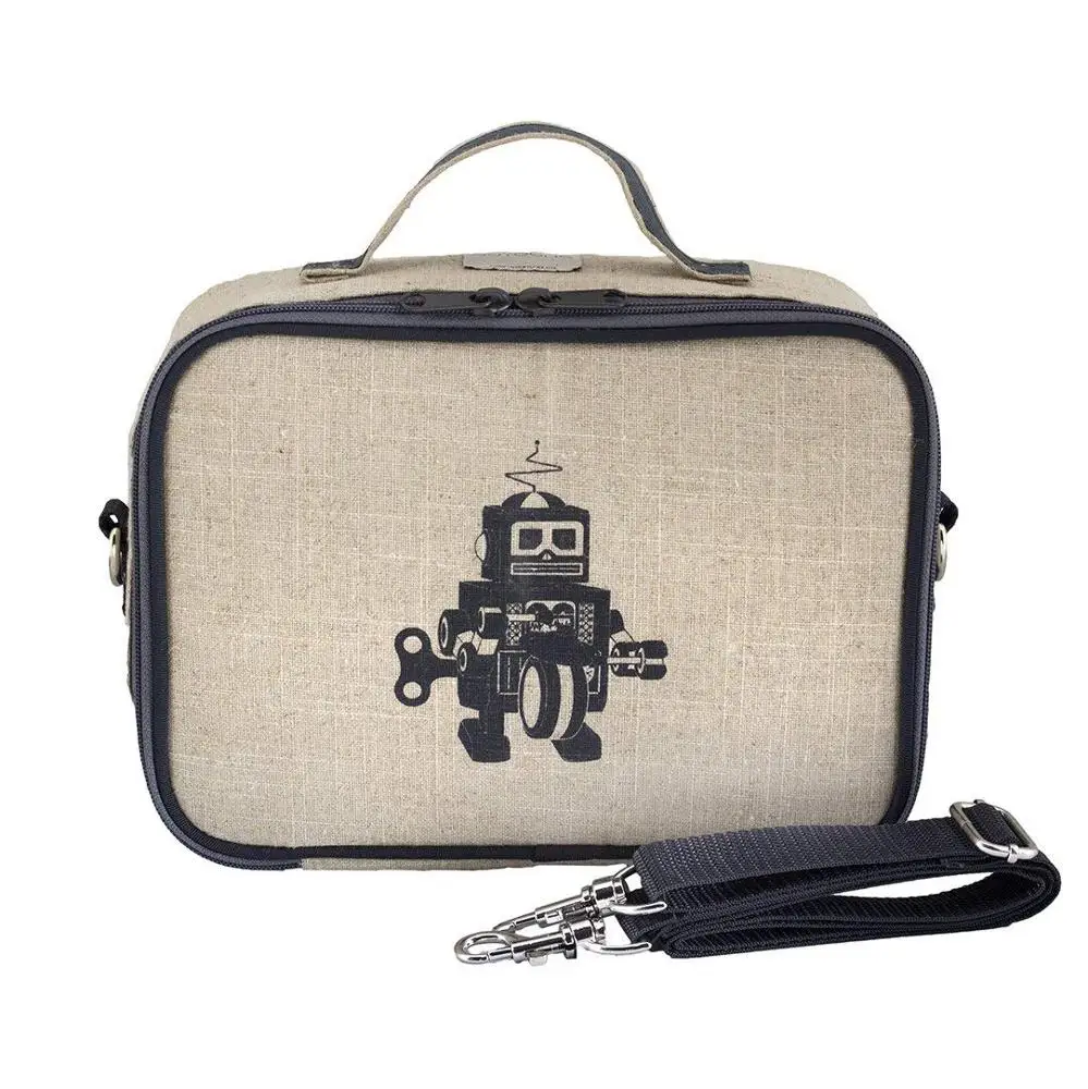 Raw Linen Insulated Lunch Bag Box Multiple School Office Ice Pack Lunch Box Insulated Cooler Cartoon Linen Lunch Bag