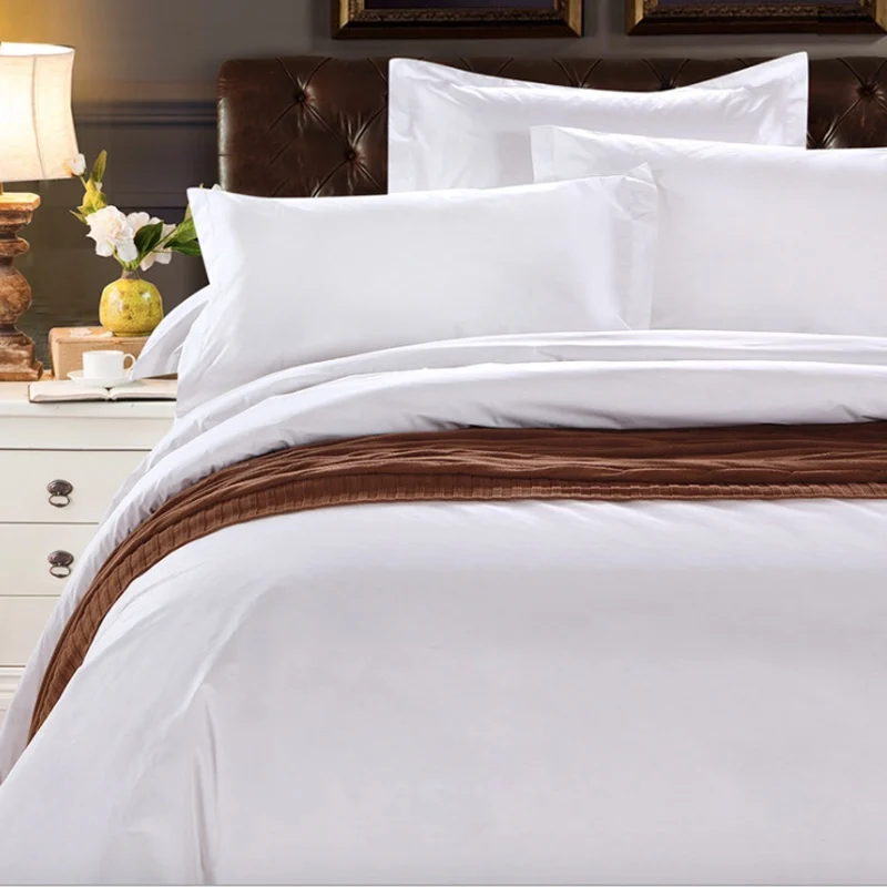 plain white cotton hotel bed linen 4pcs hotel resort bedding set