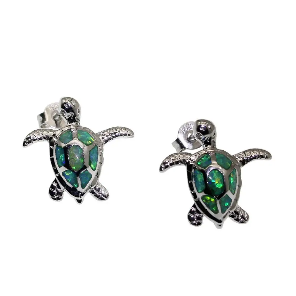 
Australia Blue/Green Fire Opal Sea Turtle Stud Earrings 925 Sterling Silver/Brass Birthstone Jewelry Gift 