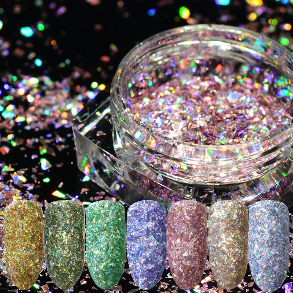 
Dazzling nail art laser flake in12colors nail art irregular fragment nail laser glitter flakes 