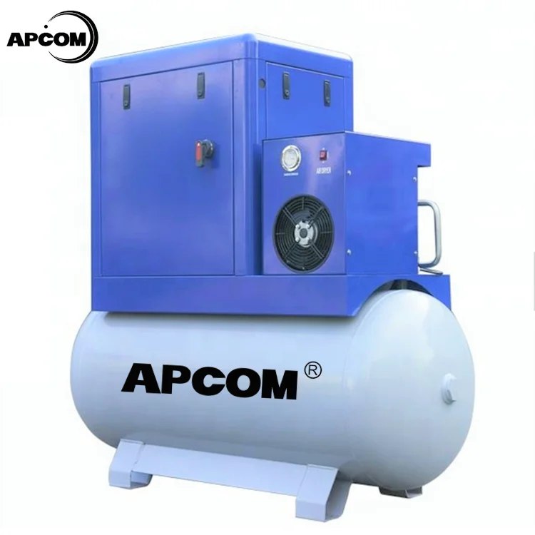 10HPaircompressor APCOM Low Noise 7.5KW 40 CFM 40CFM screw air compressor 500 liter with air tank
