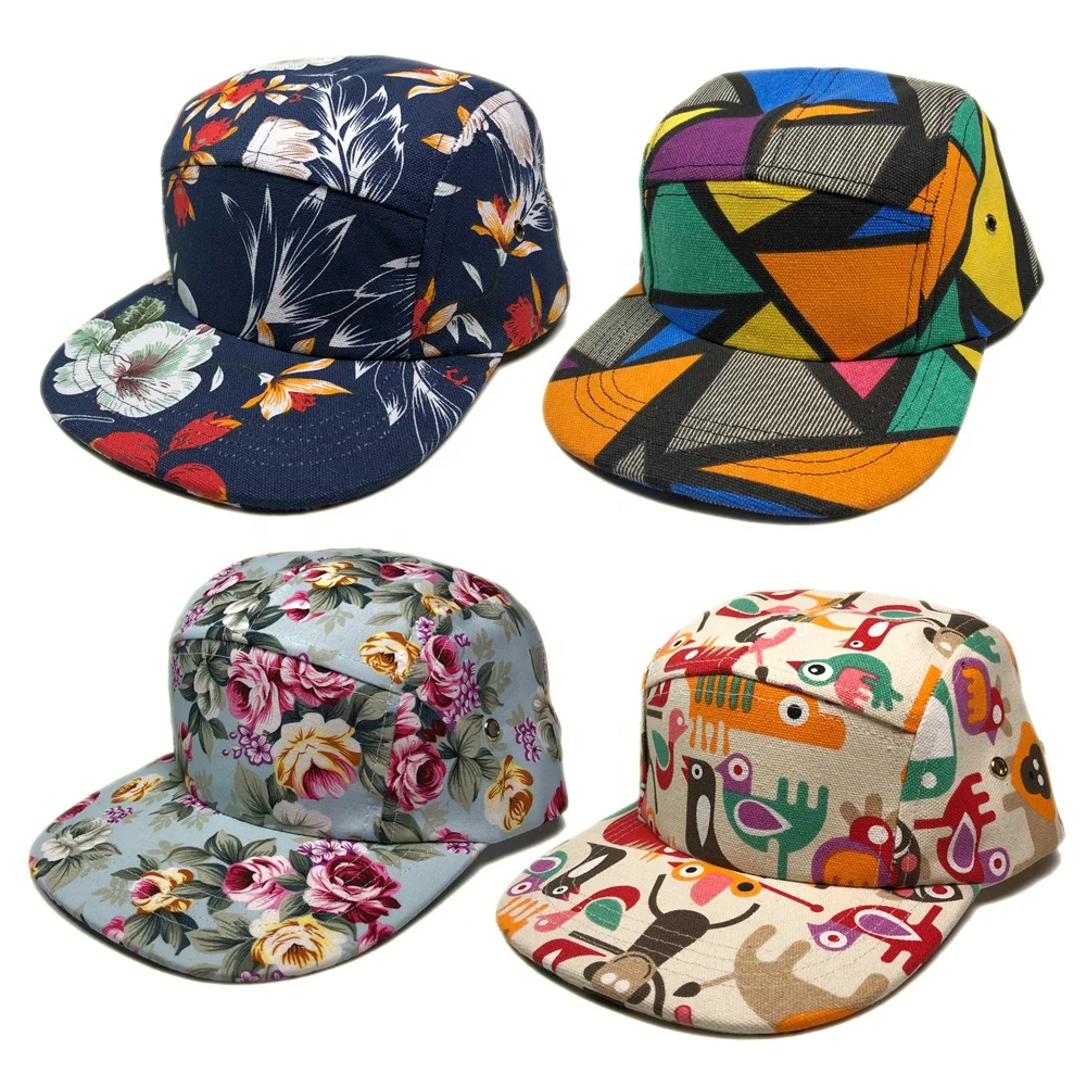 Custom all over sublimation print 5 panel snapback cap hats