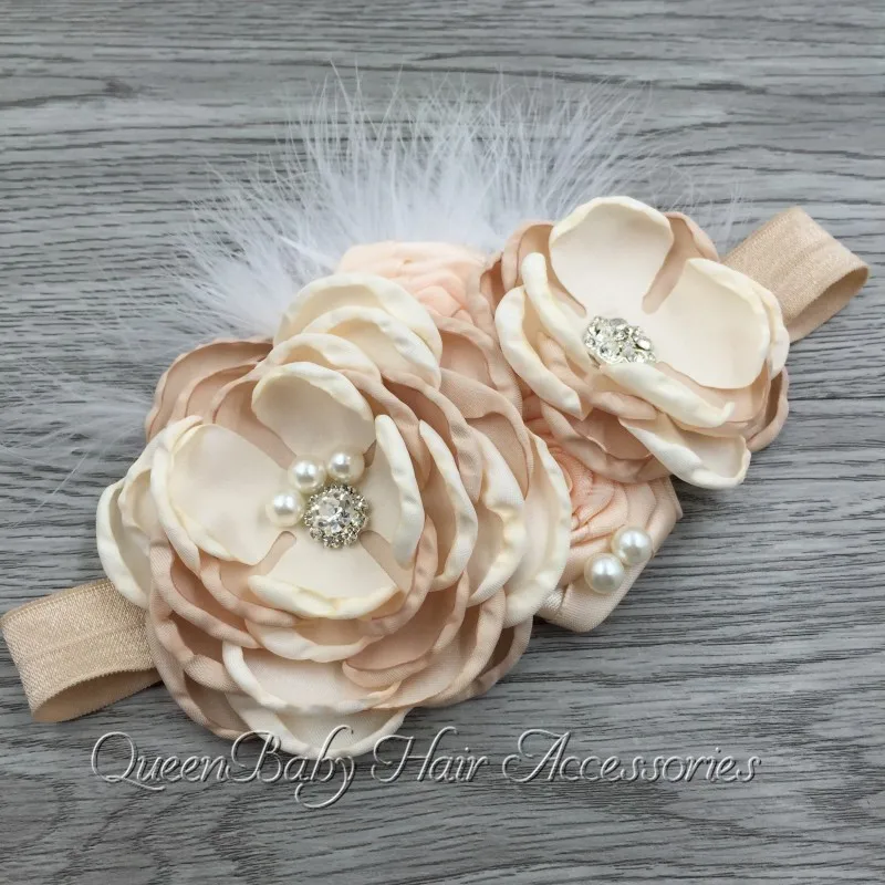 Layered Flower Matching Sparking Rhinestone Headband Handmade Flower Headband Baby Headband