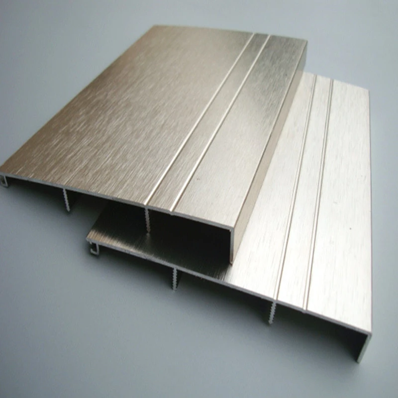 Cutting smooth rounded aluminum flexible stair nosing stair edging for vinyl floor protection outdoors