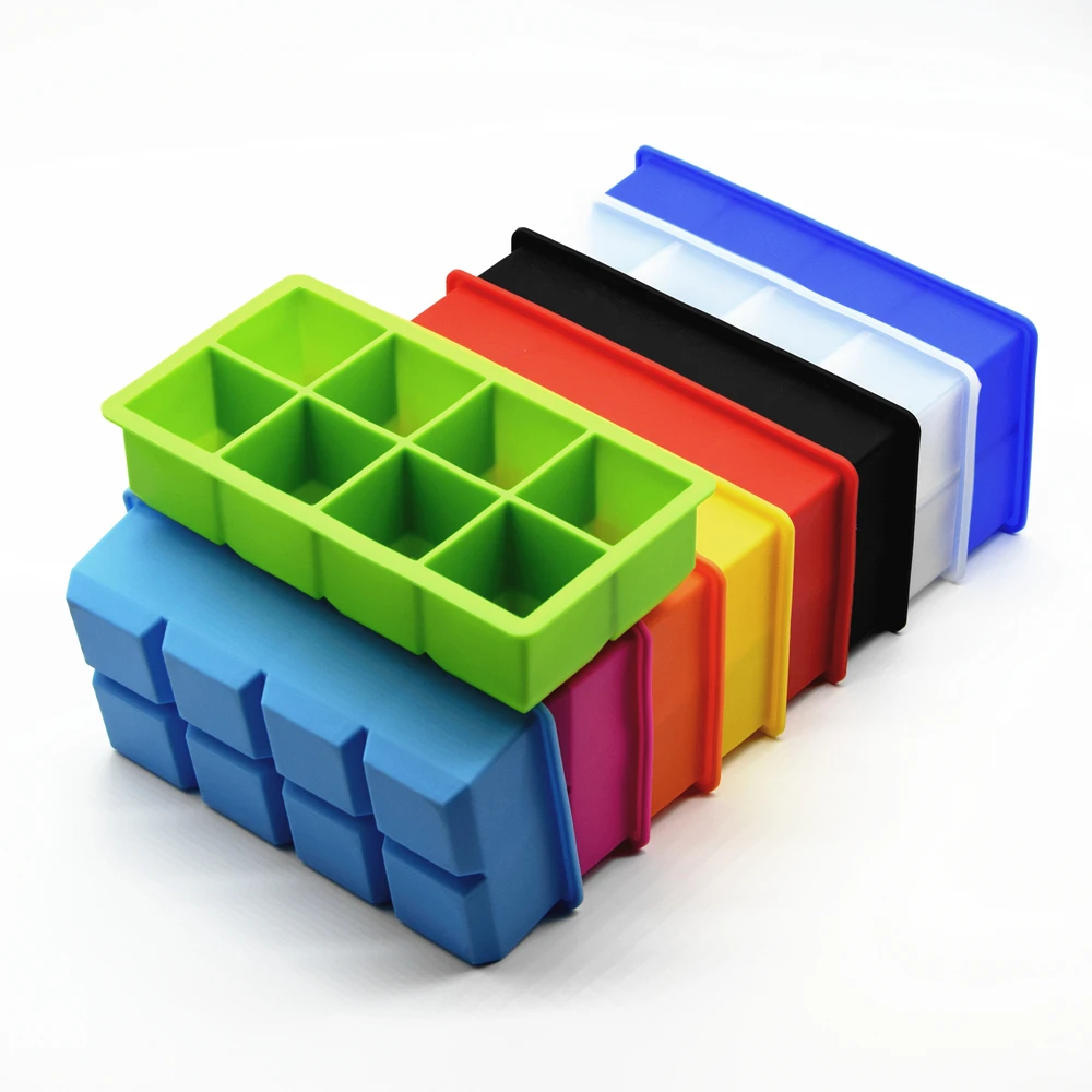 Large Size Custom Silicone Ice Cube Tray With 8 Cavities Bar Drink Whiskey Big Square Ice Brick Cube Maker Tray Mold