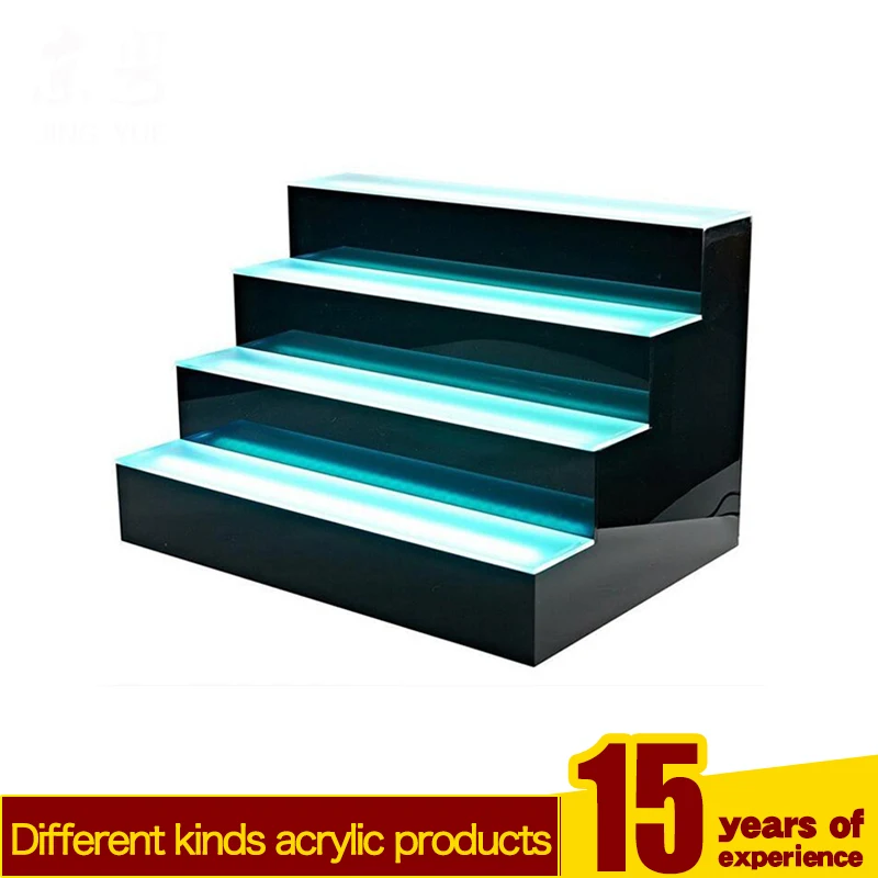 Factory custom hotel bar 3 tier pmma plexiglass floating led wine acrylic display shelf rack wine bottle glorifier display stand