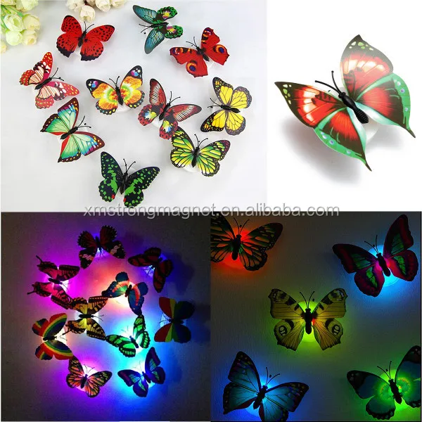 LED change colour night light Luminous magnetic butterfly fridge magnet