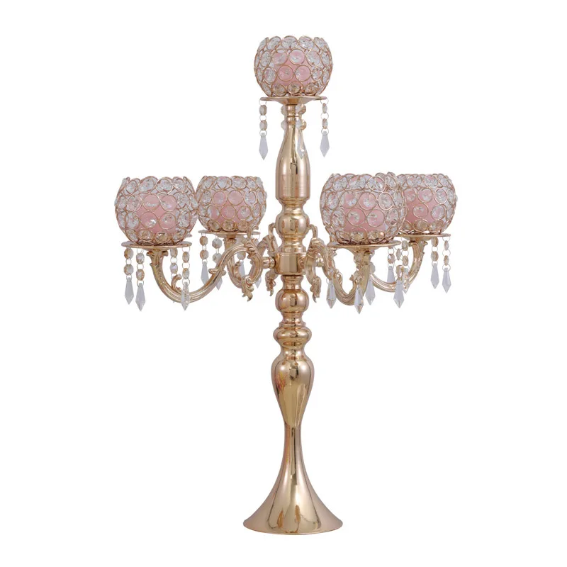 Metal table flower stand centerpieces with 5 arm metal candle holder chrome for wedding decoration