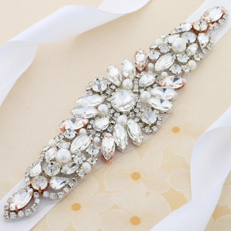 Glass Crystal Rhinestone Chain Bridal Dress Decoration Rhinestones Trim Silver Base Applique for clothes