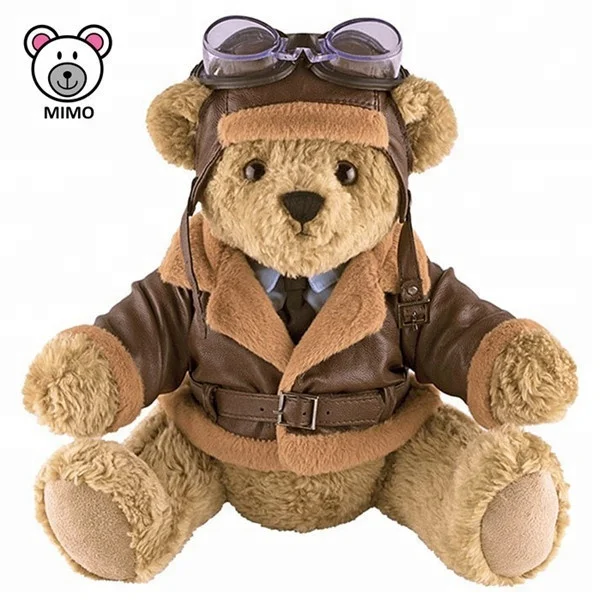 10CM Airline Aviator Mini Plush Teddy Bear Wholesale Cheap Custom Cute Stuffed Soft Small Toy Plush Pilot Teddy Bear Keychain