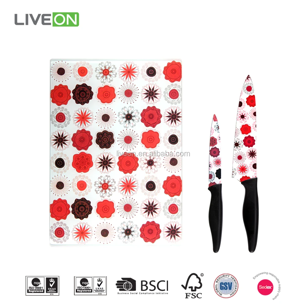 Стеклянная Разделочная Доска Набор С 2 шт. набор Ножей