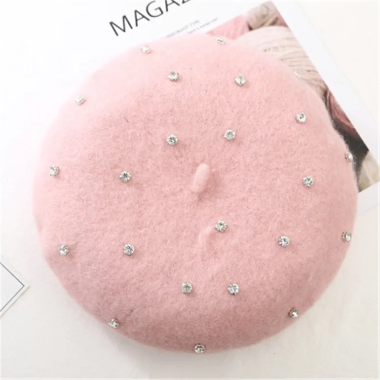 Autumn Winter Lady Handmade Pearl Decorative Wool Cap Star Pearl Beret