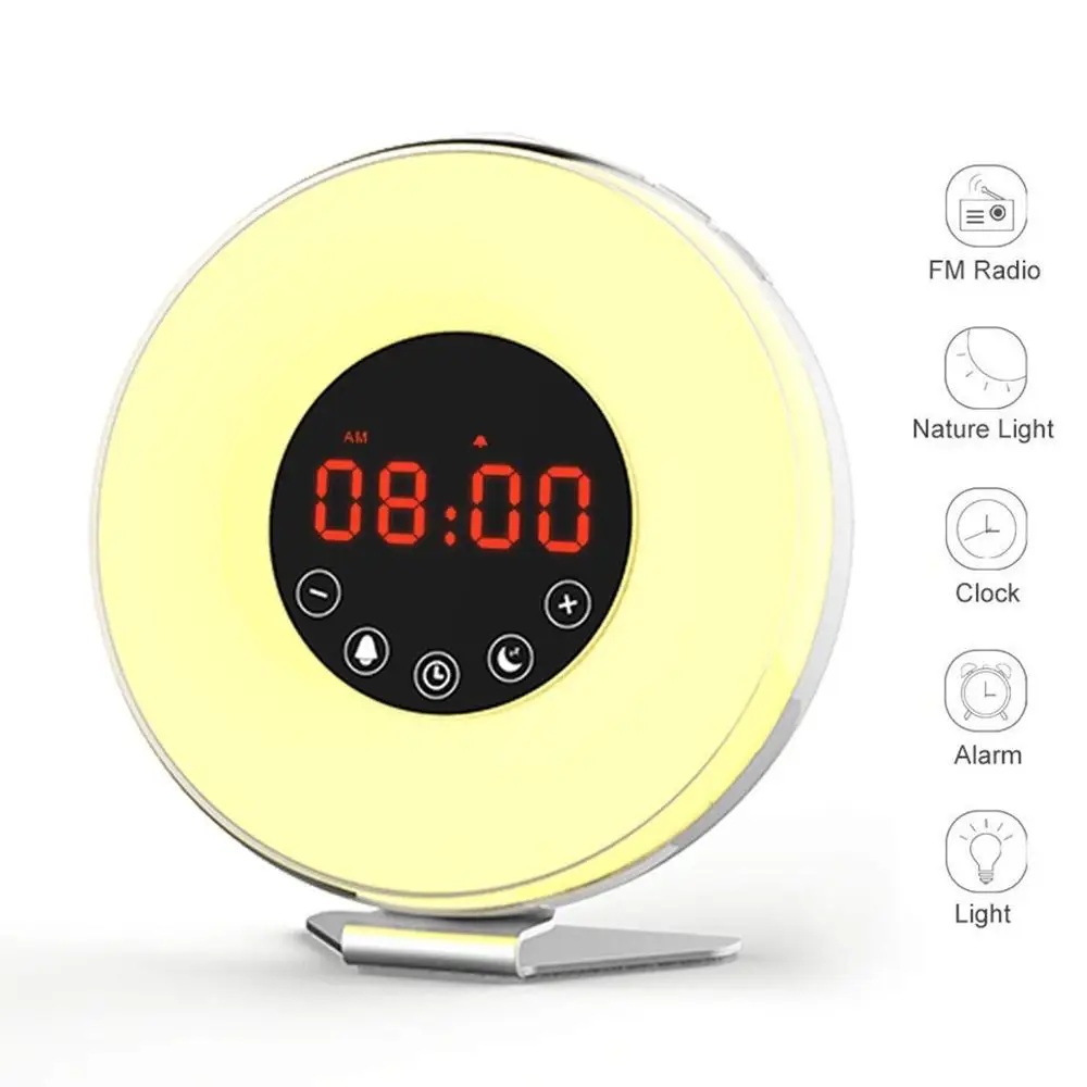 7 Color LED Light Night Light Bedside Table Lamp Sunrise Natural Sound Alarm clock With FM Radio Wake Up  Light