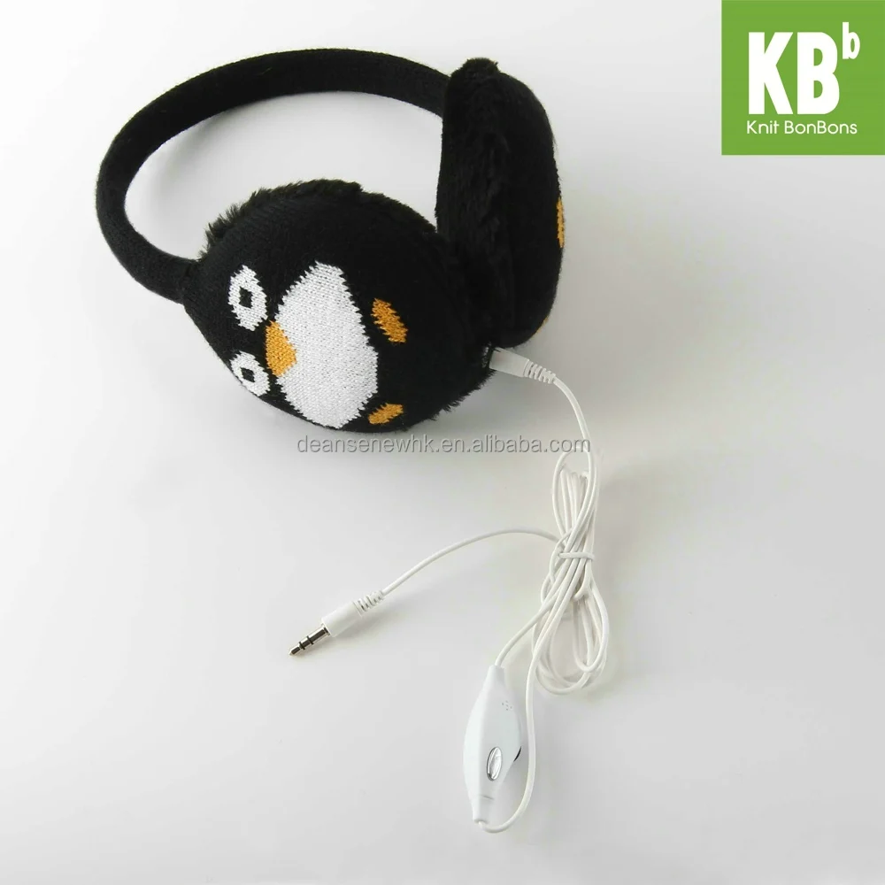 Cute Penguin Custom Made 100% Acrylic Knit Earmuff with Headphone