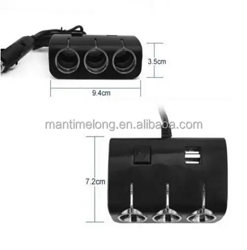 12v car cigarette lighter socket plug adapter with dual USB port