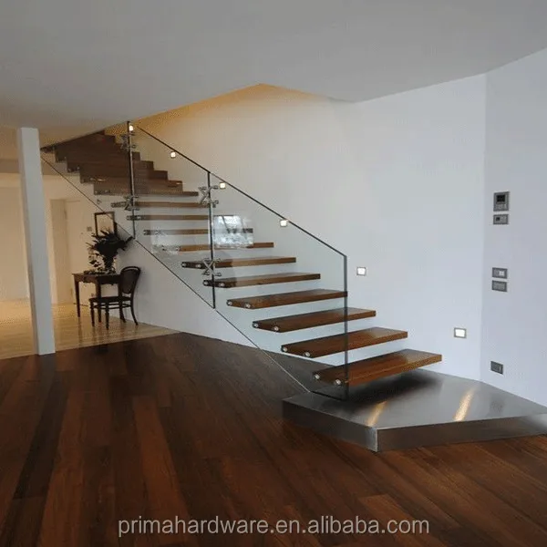 interior single stringer straight steel wood tread stair/open riser staircase