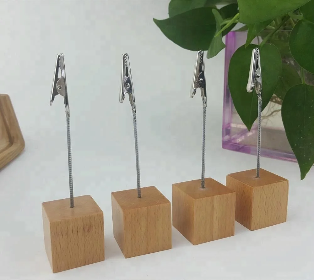 Wood Memo Clip Holders ,Photo Clip Holder Wooden Cube Stand Memo Clips
