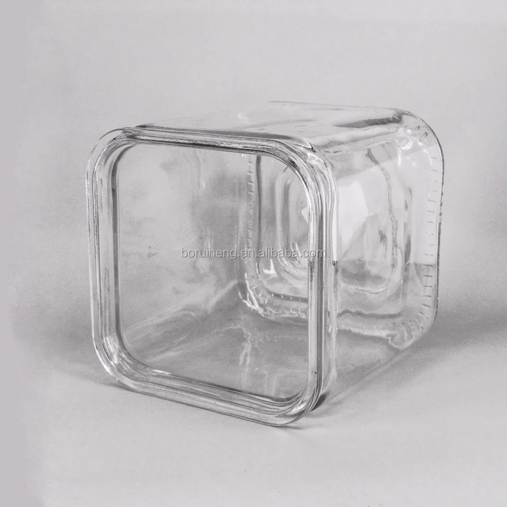 big Square glass jar with metal handle