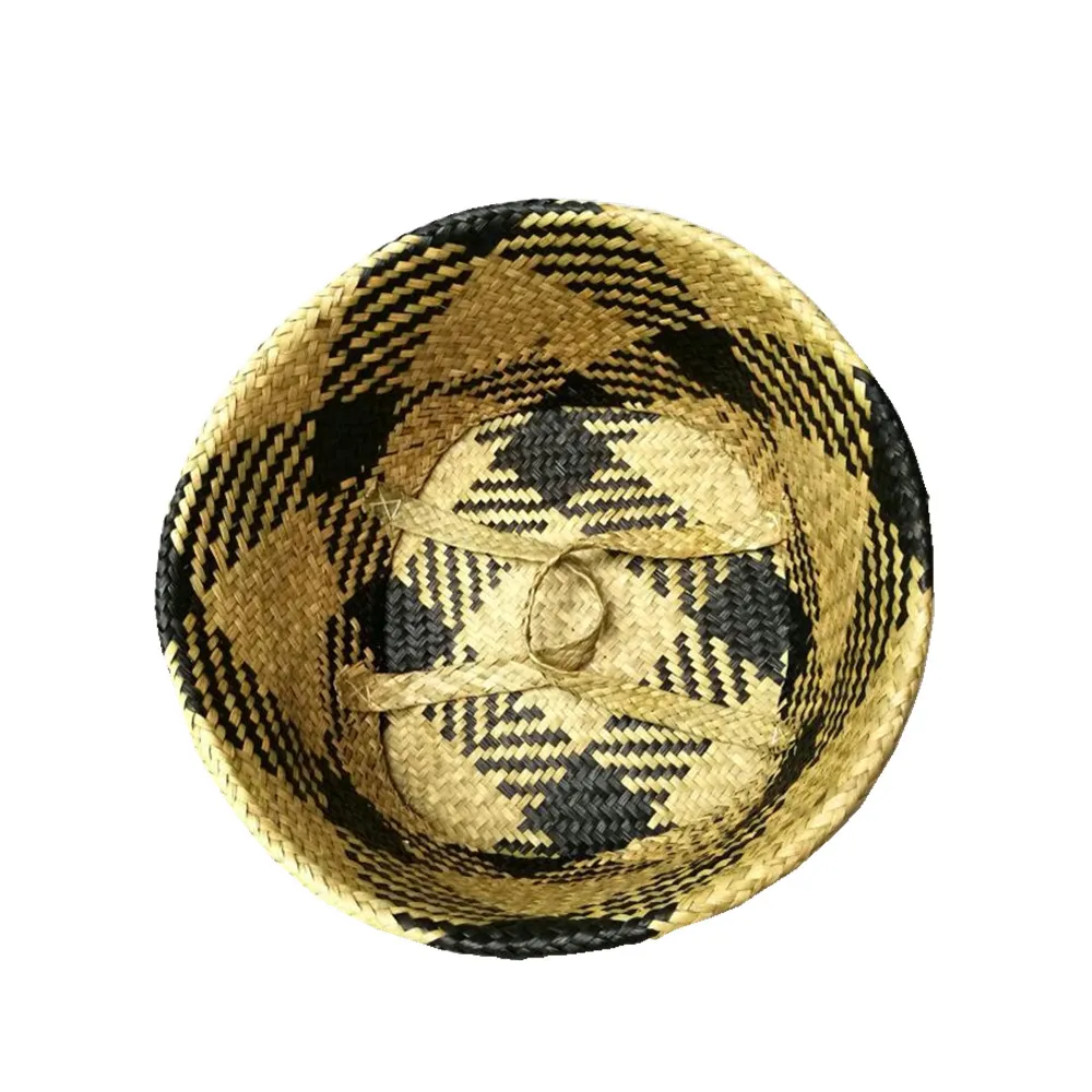 Handmade Foldable Natural Seagrass Baskets Laundry Wicker Rattan Woven Straw Bamboo Toy Flower Pot Plant Clothing Storage Basket
