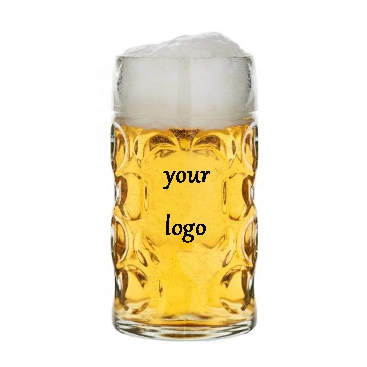 1L Custom dimpled German beer glass plastic tankard beer tank beer stein  with handle