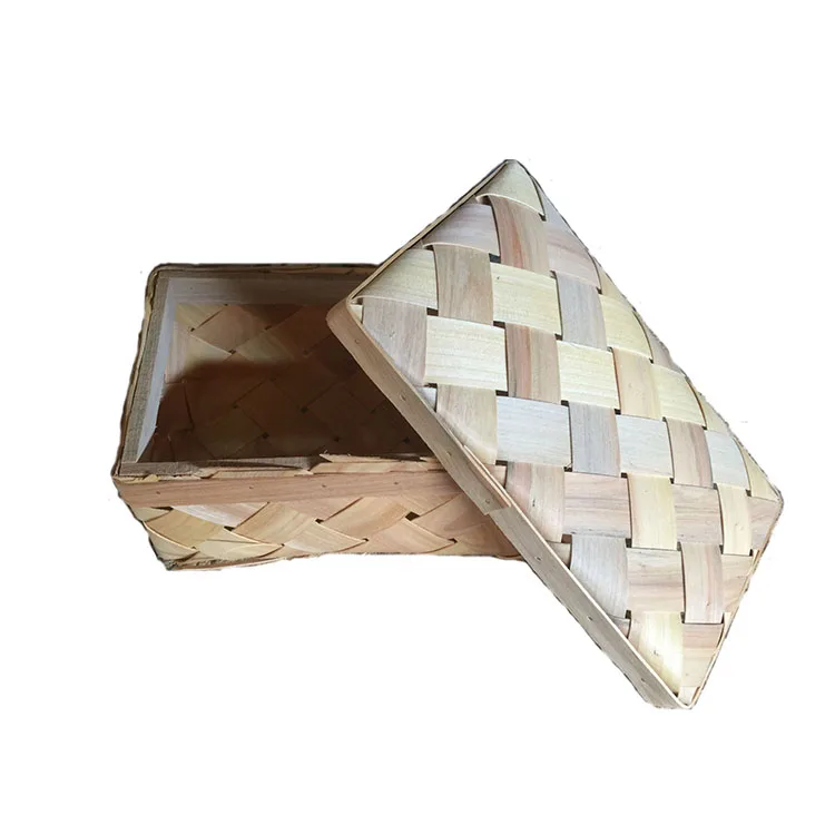 Vintage Picnic Basket Woven Wood Storage Home Decor Rustic wooden baskets with handles