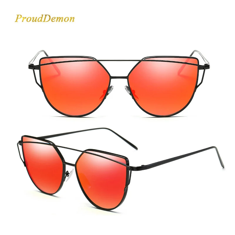 2021 Women Fashion Metal Frame Colorful Mirror Lenses Cat eye Sunglasses 2020