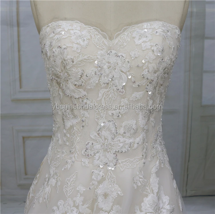 factory Ivory with light champagneA line lace with tulle skirt sweetheart bridal wedding dress