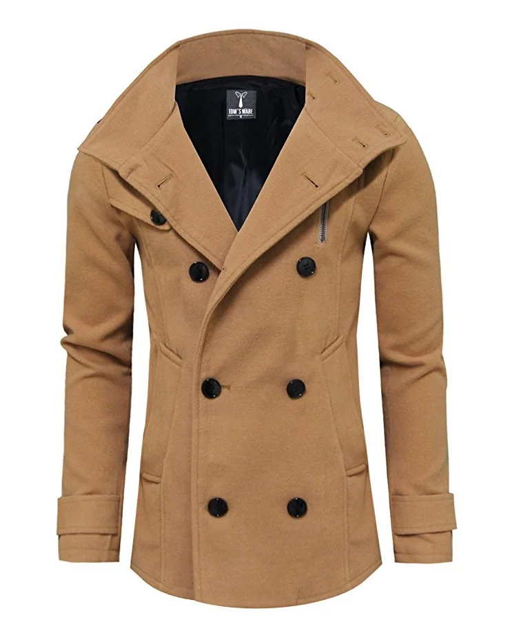 Man Coat Fashion Classic Wool Double Breasted Winter OEM Service Woven Long Solid Thick Raw Plain Dyed Woolen Support Button