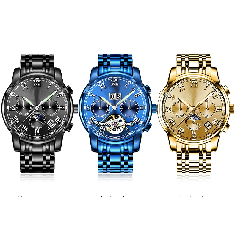 Высококачественные многофункциональные автоматические механические мужские часы 5atm водонепроницаемые с собственным логотипом клиента