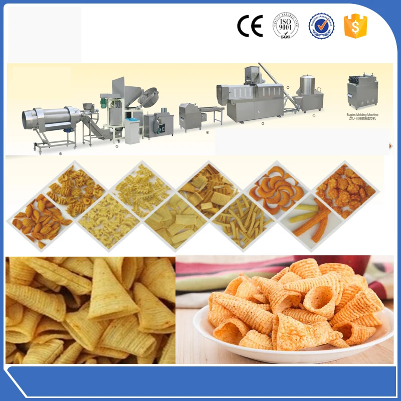 Fried Chips Snacks Food Machine Production Line Bugles Making Extruder Machine